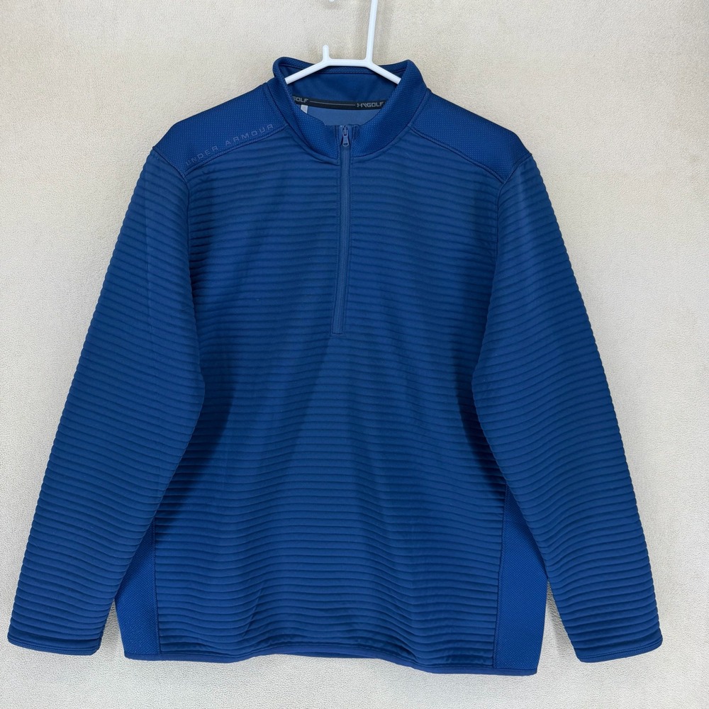 Under Armour‎ ColdGear Golf 1346796 Blue Textured Quarter Zip Pullover Men XL